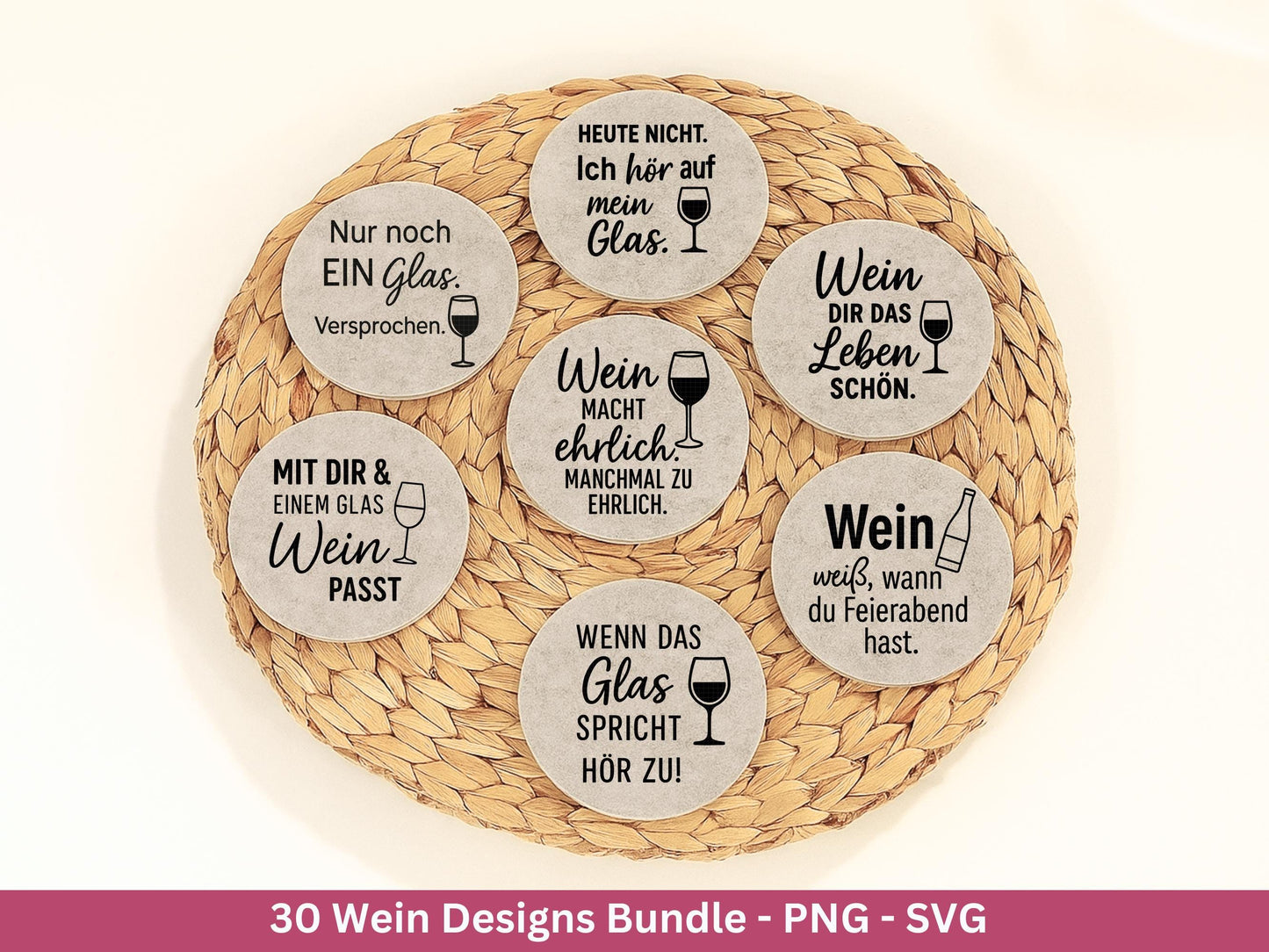 Deutsche Plotterdatei Wein Sprüche Bundle - Wein svg - Wein Sprüche Svg - Cricut Svg - Wine o clock - Alkohol svg - Untersetzer Sprüche