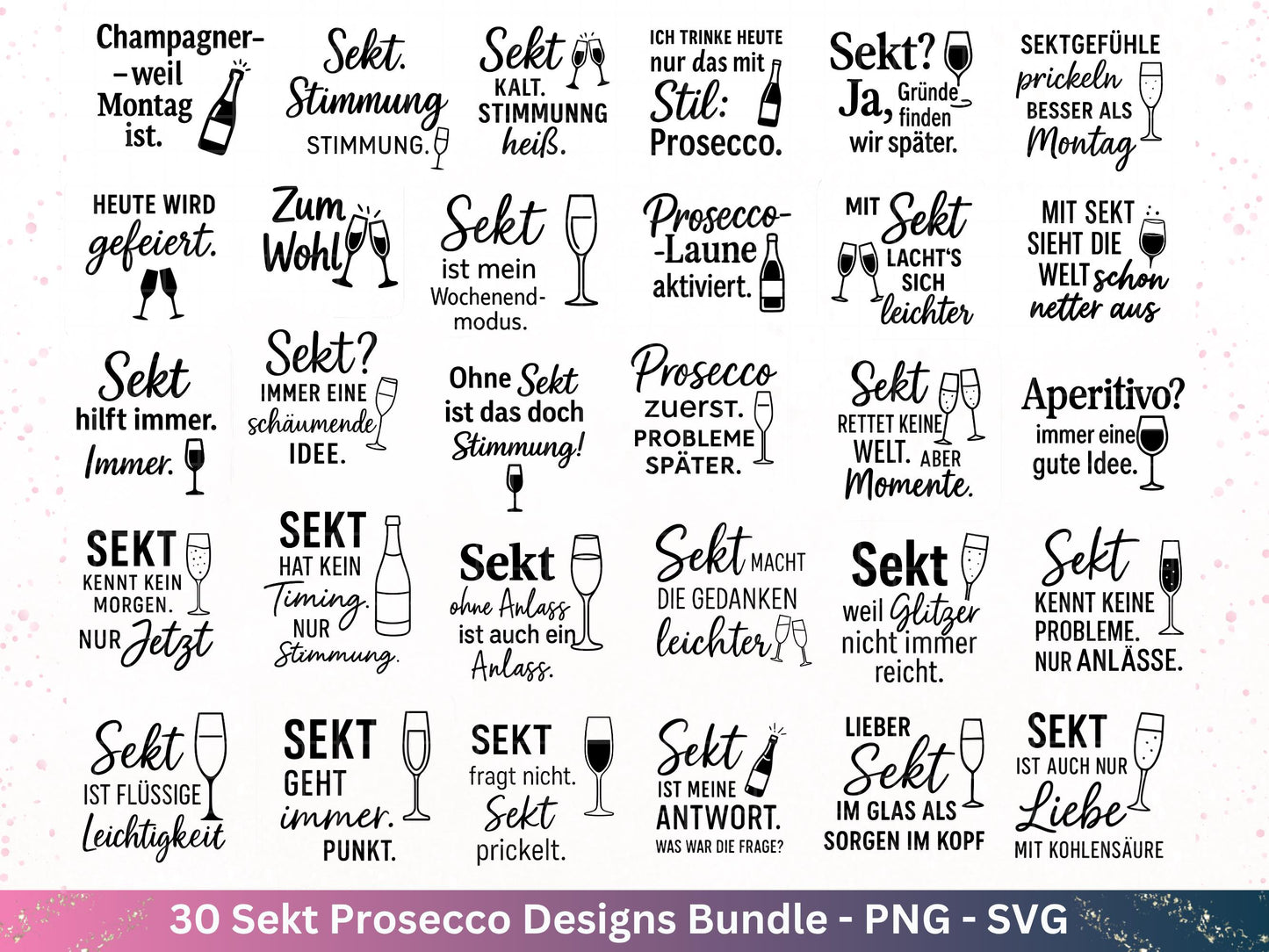 Deutsche Plotterdatei Sekt Sprüche Bundle - Sekt svg - Wein Sprüche Svg - Cricut Svg - Drinks Svg - Alkohol svg - Untersetzer Sprüche
