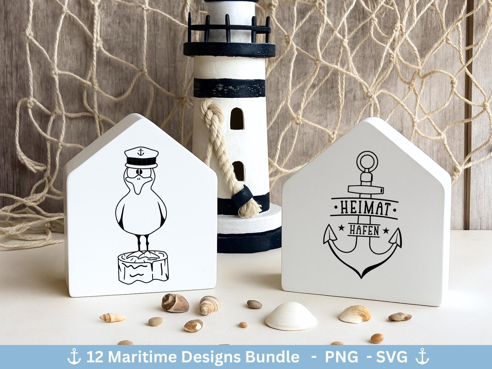 Plotterdatei Maritim - Moin Svg - Maritim Svg - Maritim Clipart - Leuchtturm Svg - Möwen Svg - Wilkommen im Norden svg - Laserdatei Home