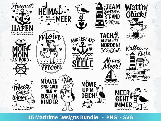 Plotterdatei Maritim - Moin Svg - Maritim Svg - Leuchtturm Svg - Möwen Svg - Nordsee & Ostsee - Laserdatei Möwe - Deutsche Sprüche Svg Datei