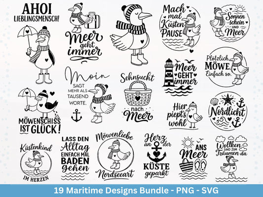 Plotterdatei Maritim - Moin Svg - Maritim Svg - Leuchtturm Svg - Möwen Svg - Nordsee & Ostsee - Laserdatei Möwe - Deutsche Sprüche Svg Datei