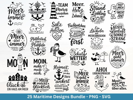Plotterdatei Maritim - Moin Svg - Maritim Svg - Leuchtturm Svg - Möwen Svg - Nordsee & Ostsee - Laserdatei Möwe - Deutsche Sprüche Svg Datei