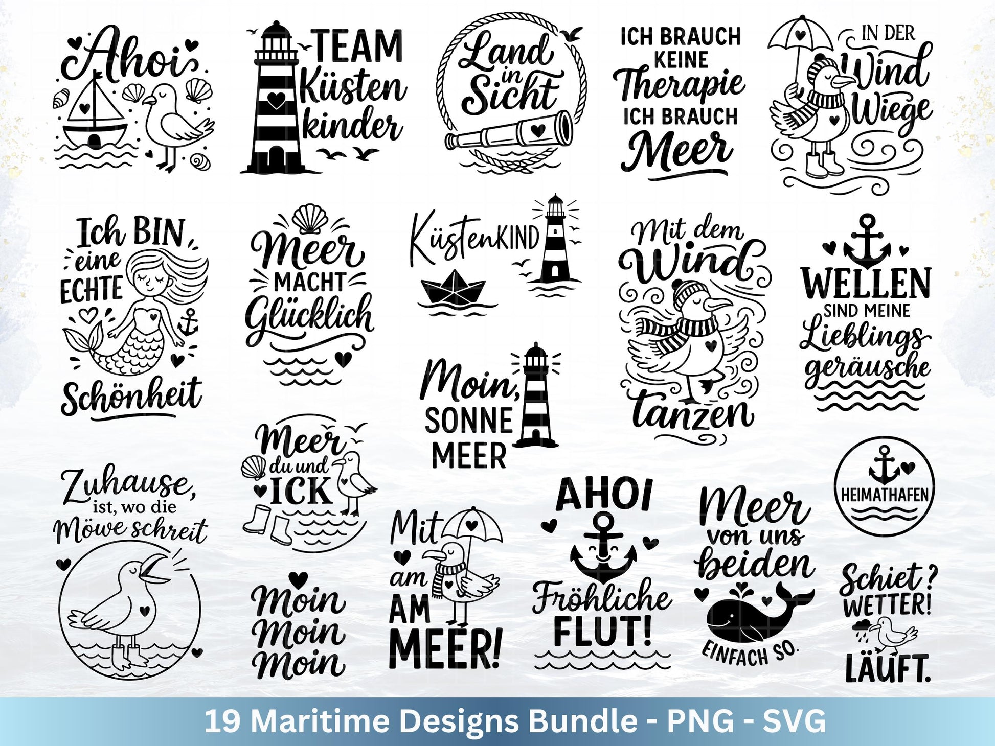 Plotterdatei Maritim - Moin Svg - Maritim Svg - Leuchtturm Svg - Möwen Svg - Nordsee & Ostsee - Laserdatei Möwe - Deutsche Sprüche Svg Datei