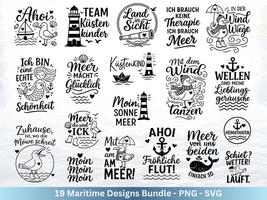 Plotterdatei Maritim - Moin Svg - Maritim Svg - Leuchtturm Svg - Möwen Svg - Nordsee & Ostsee - Laserdatei Möwe - Deutsche Sprüche Svg Datei