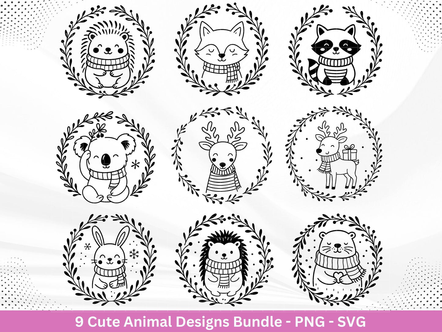 Plotterdatei Tiere - Kränze SVG Bundle - Lorbeerkranz Monogramm - Blumenkranz Svg - Weihnachten Svg - Fuchs Svg - Lasercut Cricut Svg Datei