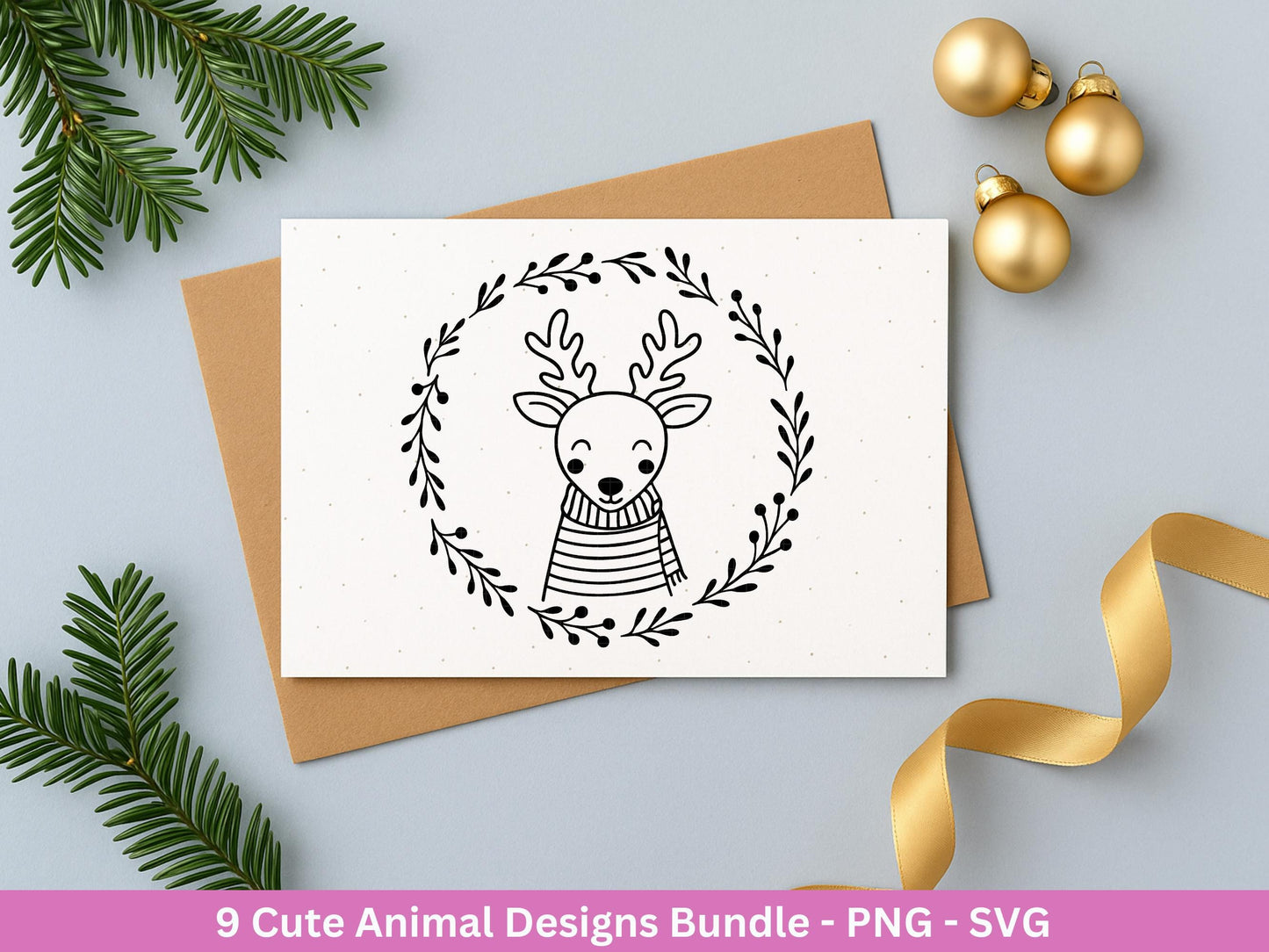 Plotterdatei Tiere - Kränze SVG Bundle - Lorbeerkranz Monogramm - Blumenkranz Svg - Weihnachten Svg - Fuchs Svg - Lasercut Cricut Svg Datei