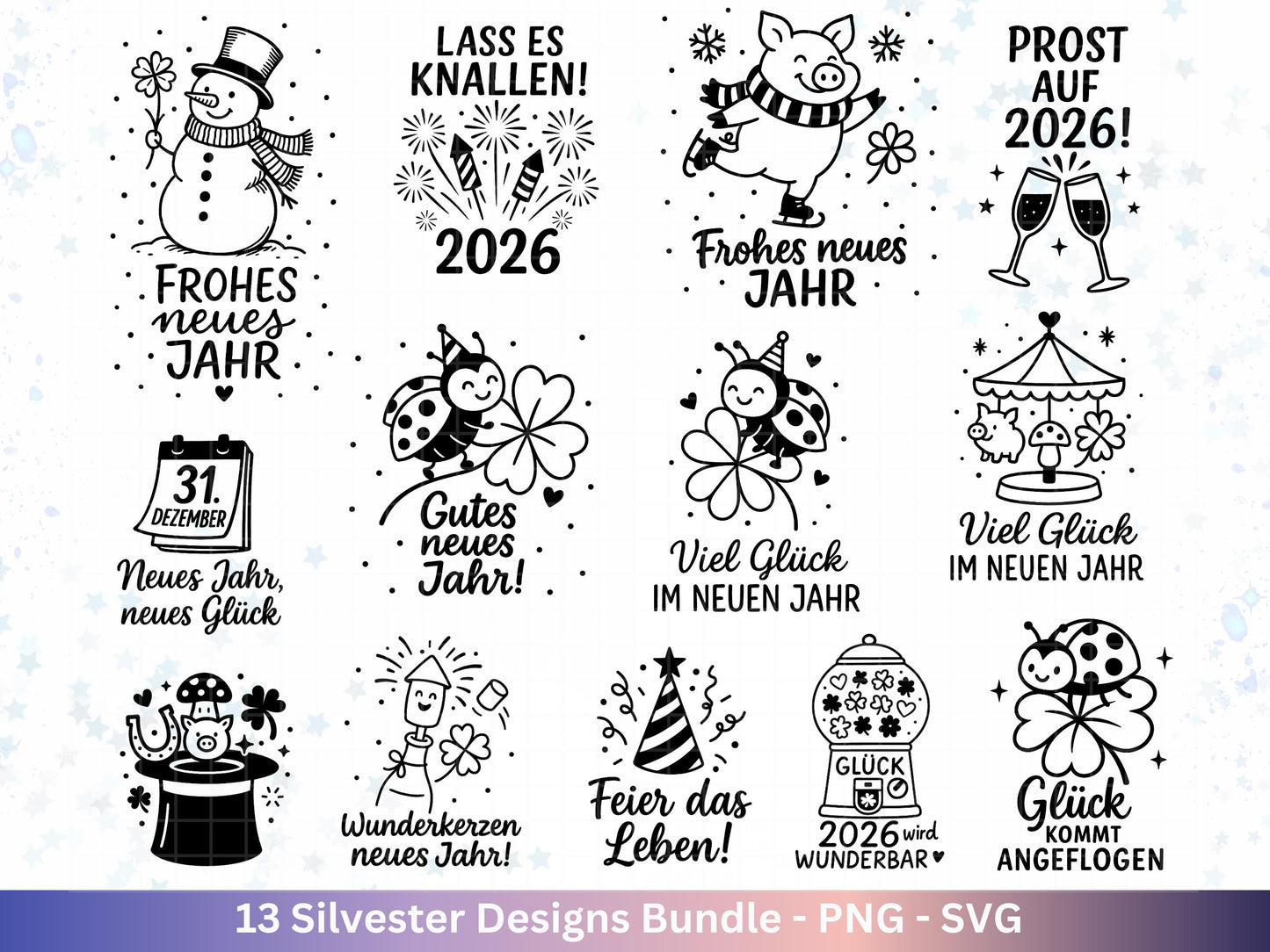 Silvester Plotterdatei - Deutsche Sprüche Svg - Weihnachten Svg - Frohes Neues Jahr 2026 - Silvester Laserdatei - Glücksschwein svg - Cricut