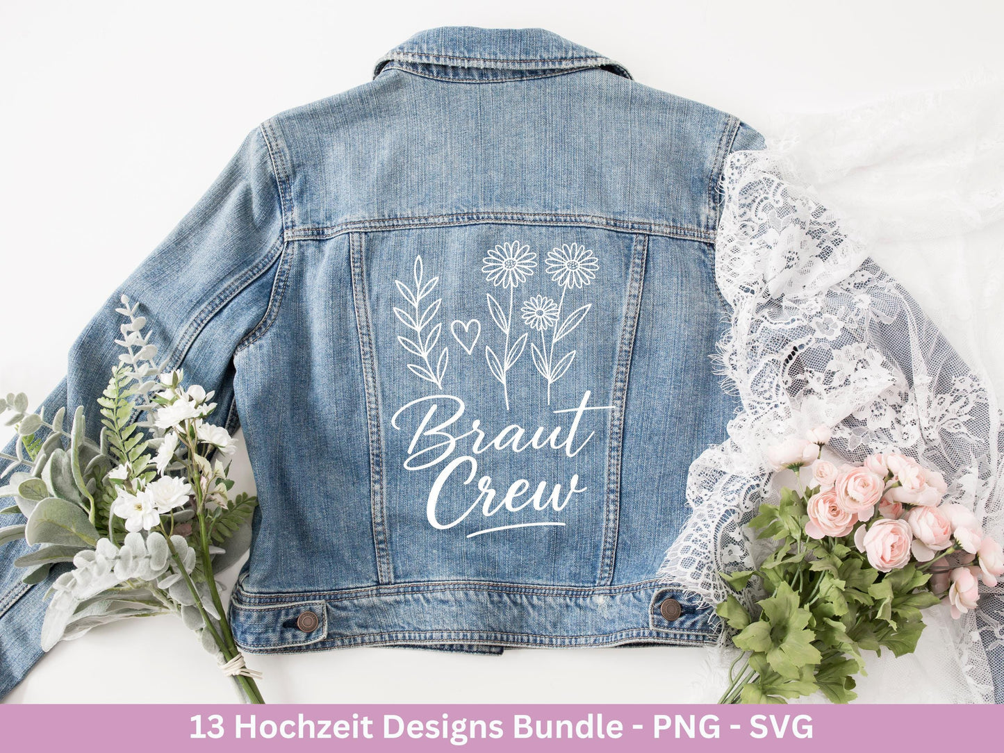 Plotterdatei Braut SVG Bundle - Hochzeit Party - Brautjungfer - JGA - Verlobungsfeier- Braut Shirts - Hochzeit Svg - Blumen Svg - Jga Shirt
