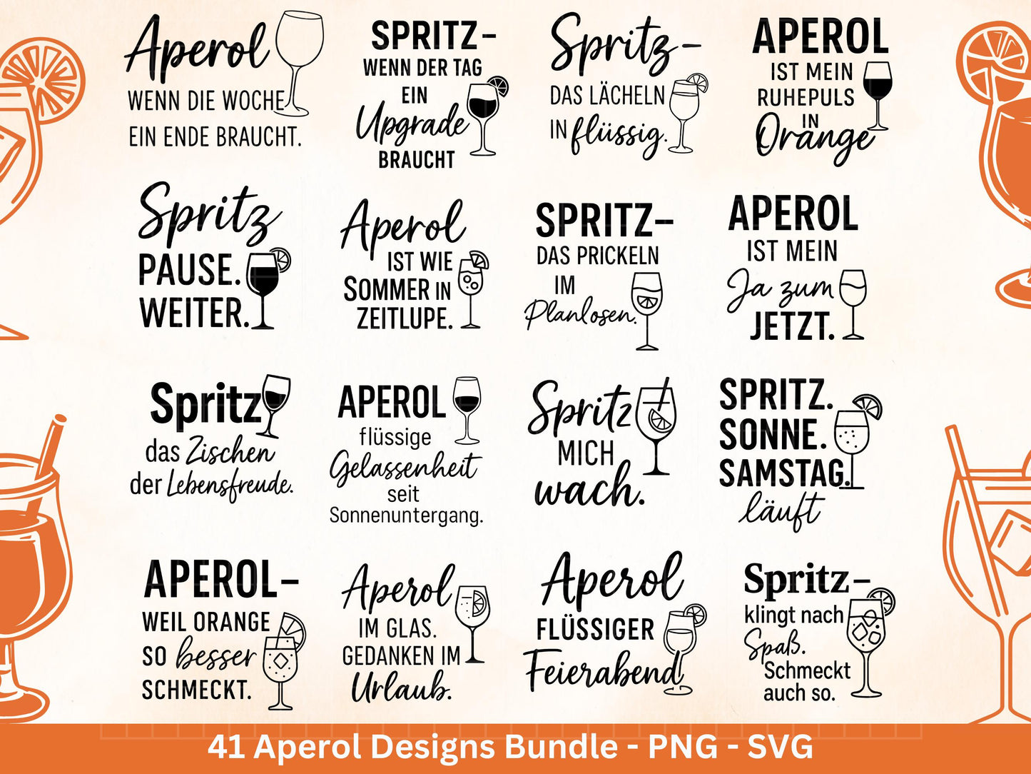 XXL Plotterdatei Aperol Bundle - Aperol Spritztour svg - Cricut Silhouette - Aperol Svg Datei - Alkohol Svg -Untersetzer Sprüche Laserdatei