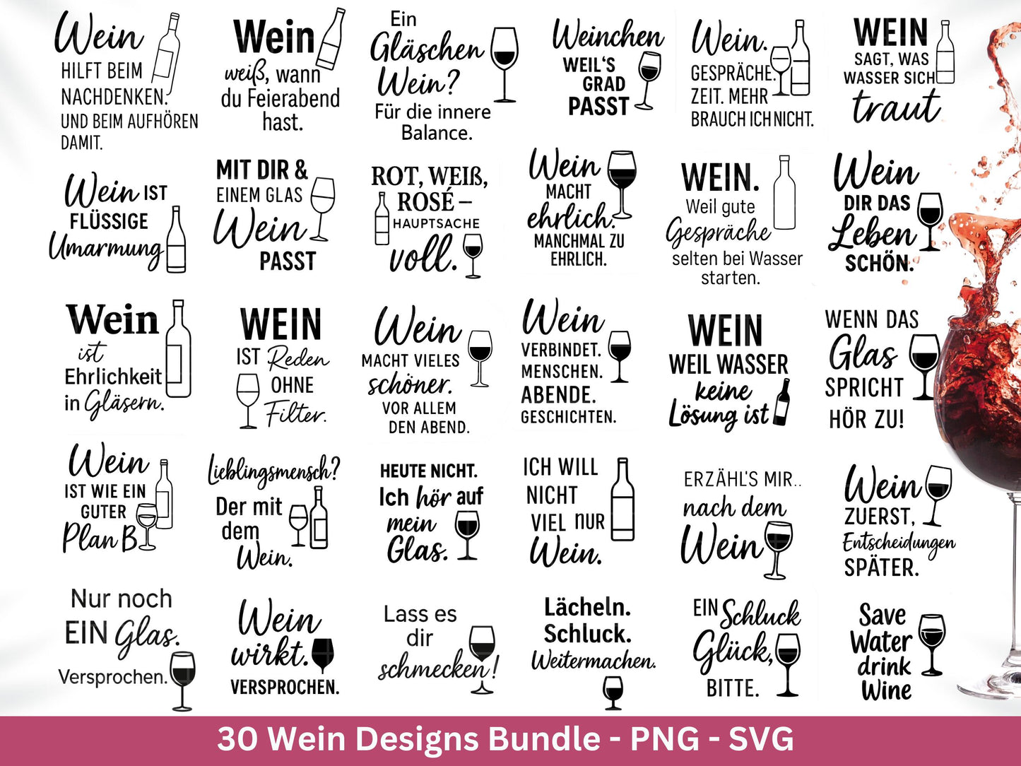 Deutsche Plotterdatei Wein Sprüche Bundle - Wein svg - Wein Sprüche Svg - Cricut Svg - Wine o clock - Alkohol svg - Untersetzer Sprüche