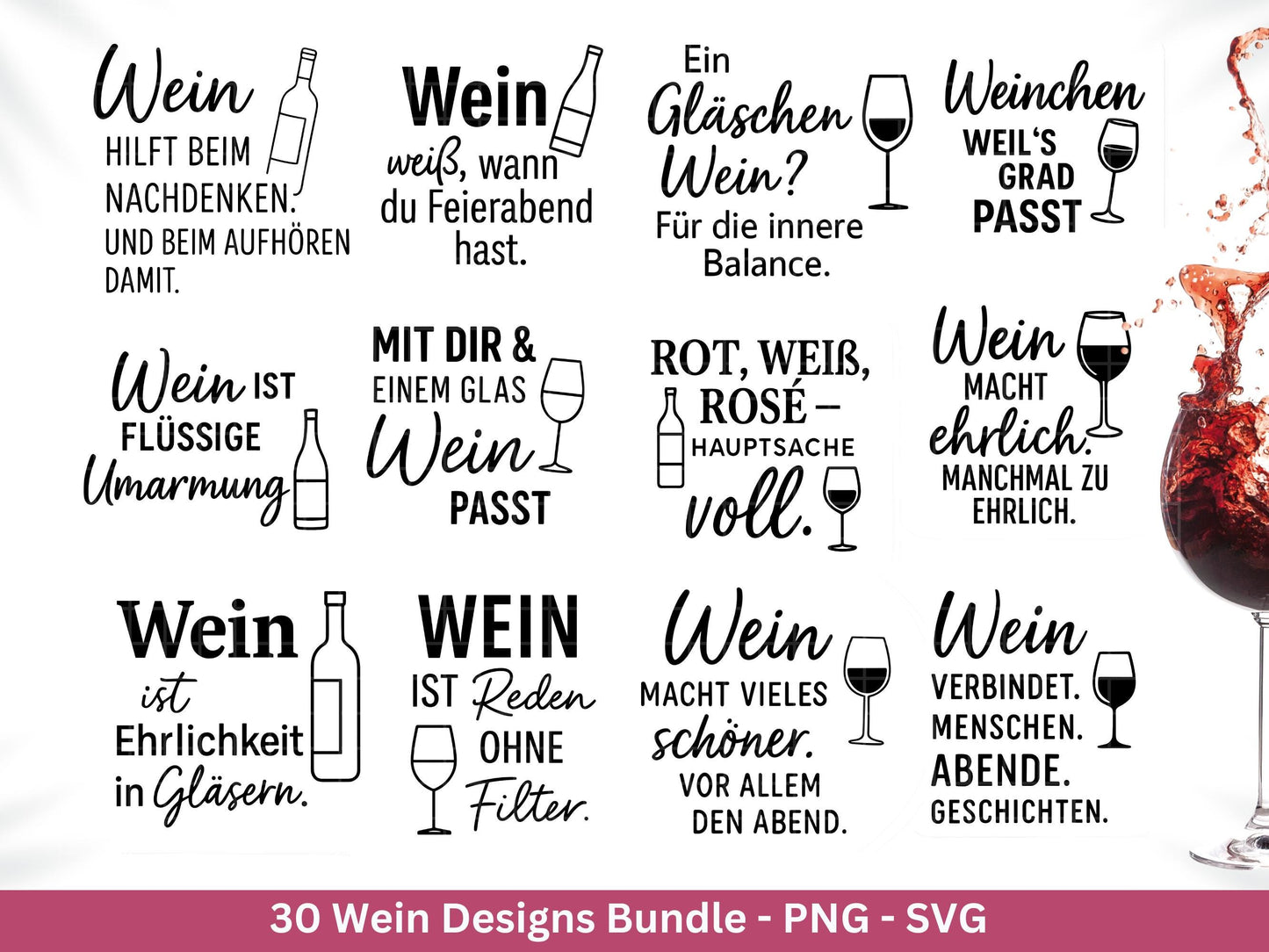 Deutsche Plotterdatei Wein Sprüche Bundle - Wein svg - Wein Sprüche Svg - Cricut Svg - Wine o clock - Alkohol svg - Untersetzer Sprüche