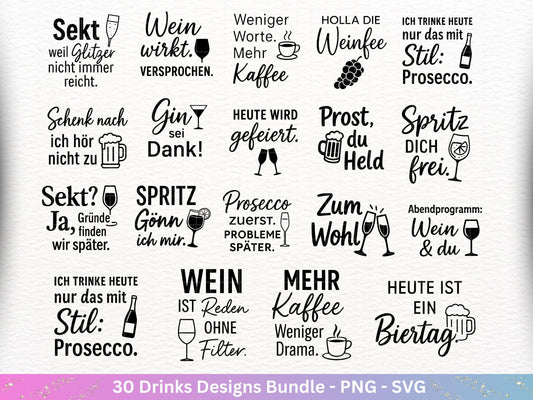 Plotterdatei Getränke Bundle - Alkohol svg - Aperol svg - Gin - Cricut Silhouette - Kaffee svg - Deutsche Sprüche svg - Bier Svg Untersetzer