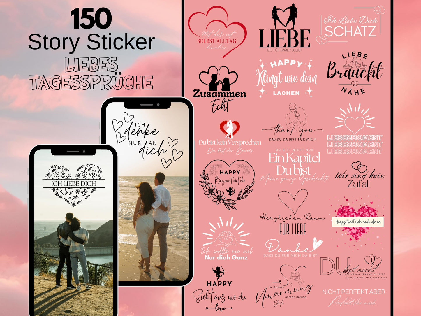 150 Instagram Story Sticker Liebe – Tagessprüche Insta Stories – Basic – Valentinstag – Alltag - Beziehung - Daily - Digital Stickers Love