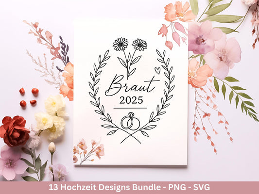 Plotterdatei Braut SVG Bundle - Hochzeit Party - Brautjungfer - JGA - Verlobungsfeier- Braut Shirts - Hochzeit Svg - Hochzeitsgeschenk