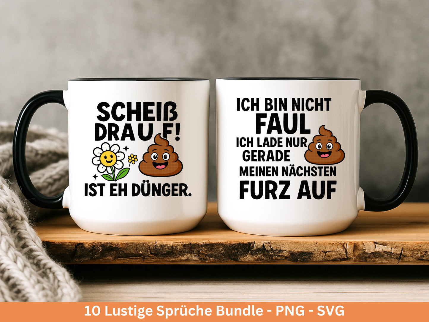 Lustige Sprüche SVG Plotterdatei Bundle – Einhorn Svg - Kackhaufen Poop Emoji – Deutsche Sprüche für Tassen Shirt Jutebeutel Cricut Geschenk