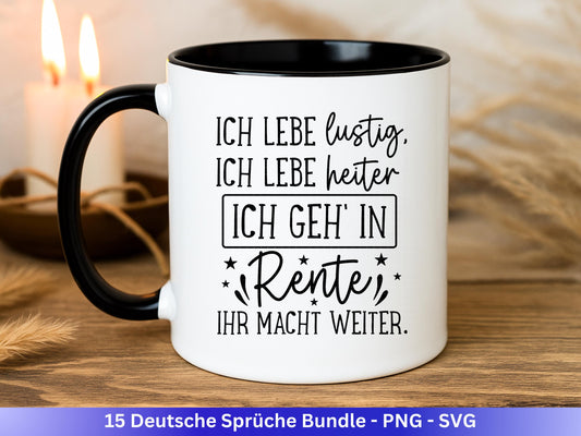 Deutsche Sprüche SVG Plotterdatei – Lustiges Bundle für Cricut & Silhouette – Lama Einhorn Kaffee Rente – Shirt Tasse Geschenkidee
