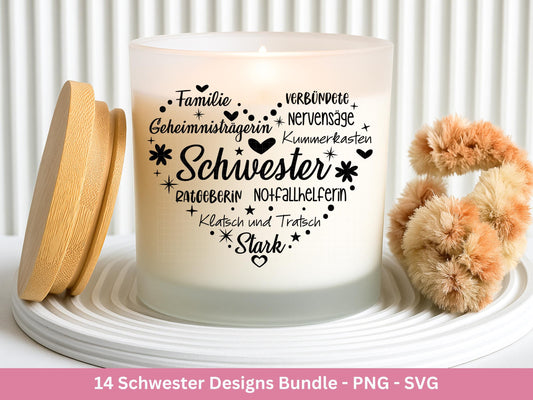 Schwester SVG Plotterdatei – Deutsche Sprüche Designs Bundle – Kindheit Herz Seele – Laserdatei für Cricut Silhouette Tassen Shirts Geschenk