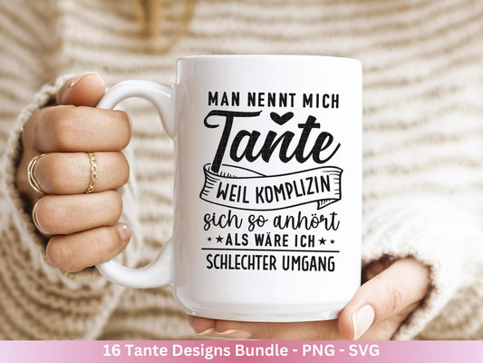 Tante SVG Plotterdatei – Deutsche Sprüche & Herz Designs – Beste Tante Geschenkidee – Laserdatei Cricut Silhouette für Shirt Tasse Beutel