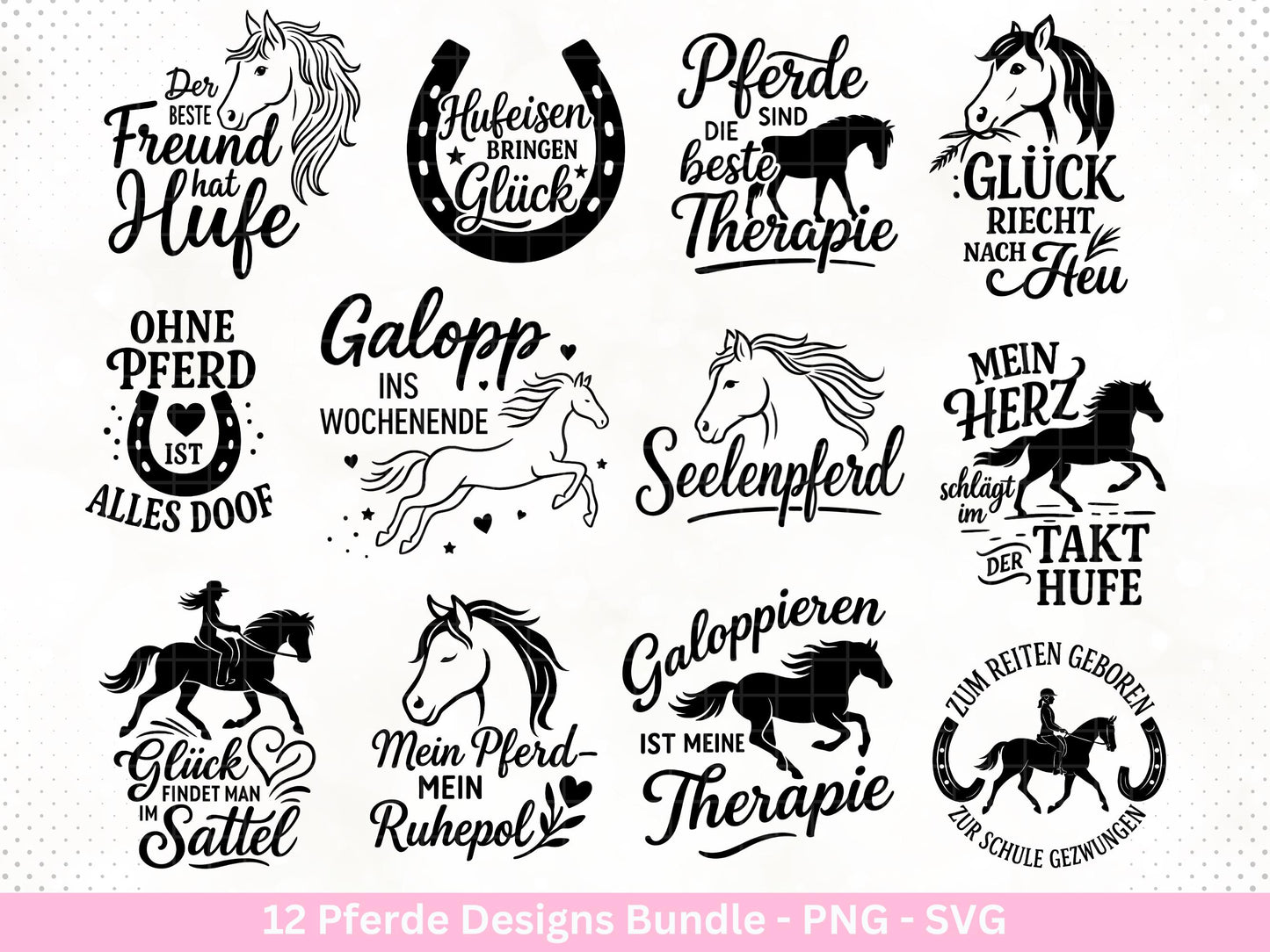 Pferde SVG Plotterdatei – Deutsche Sprüche & Reiter Sprüche – Seelenpferd Hufe Sattel – Laserdatei Cricut Silhouette Geschenk Pferdeliebe