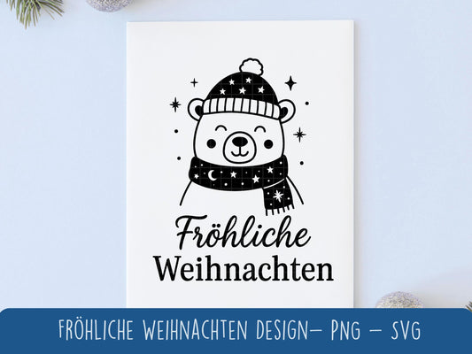 Weihnachten SVG Plotterdatei – Fröhliche Weihnachten Bär – Laserdatei Winter Tiermotiv – Cricut Silhouette Geschenkidee Deko Xmas PNG SVG