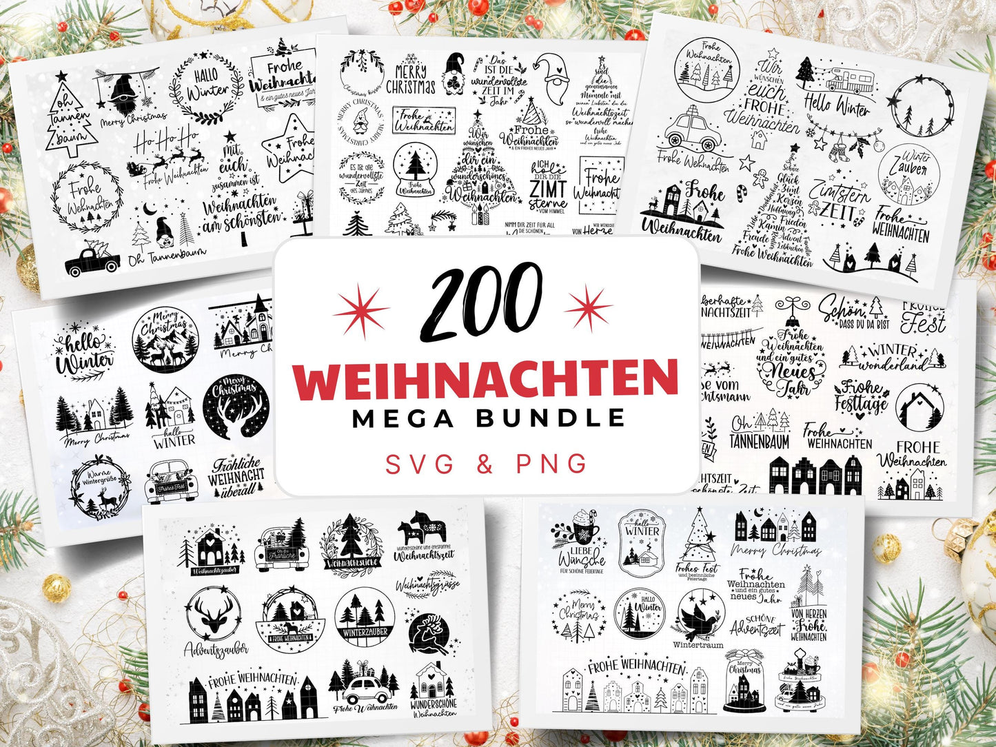 XXL Weihnachten SVG Bundle – Plotterdateien & Laserdateien – Deutsche Weihnachts-Sprüche, Winter Designs, Cricut Silhouette Png DIY Geschenk
