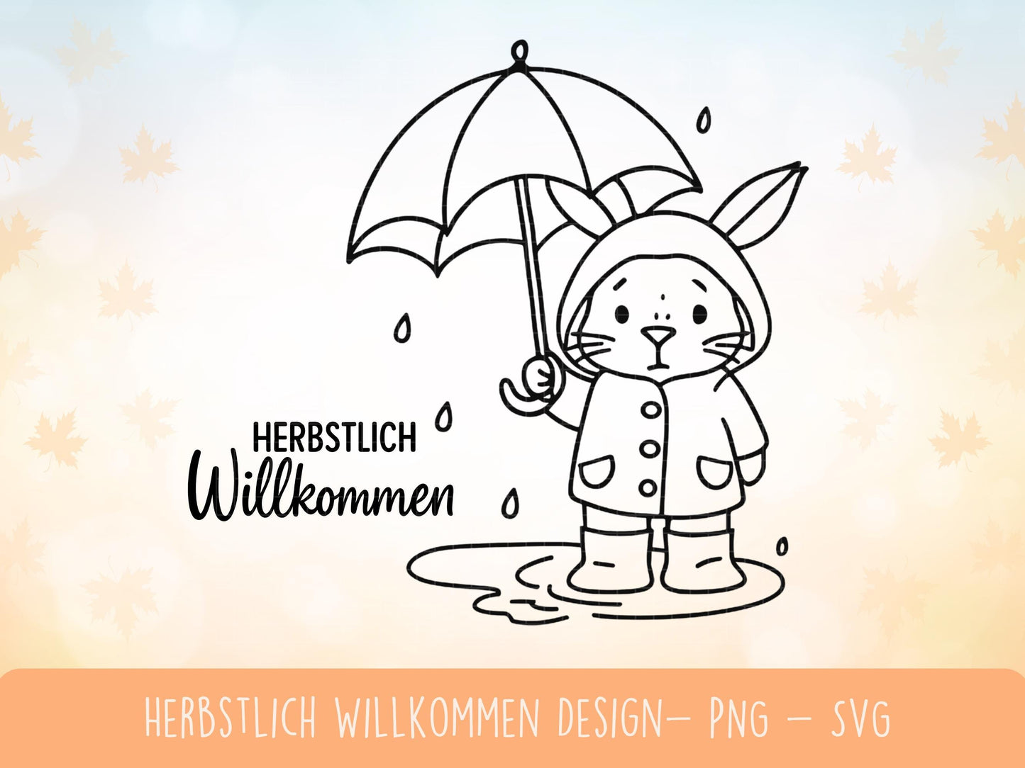Plotterdatei Herbst Hase SVG – Herbstlich Willkommen – Niedliches Hasen Design mit Regenschirm – Laserdatei PNG Cricut Silhouette Basteln