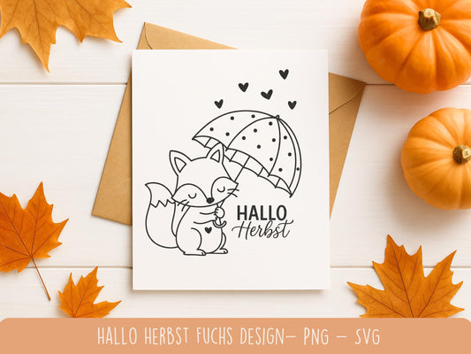 Hallo Herbst Fuchs – Plotterdatei & Laserdatei – Herbst SVG PNG – Sublimation Design – DIY Herbstdeko – Geschenkidee Cricut Silhouette Deko