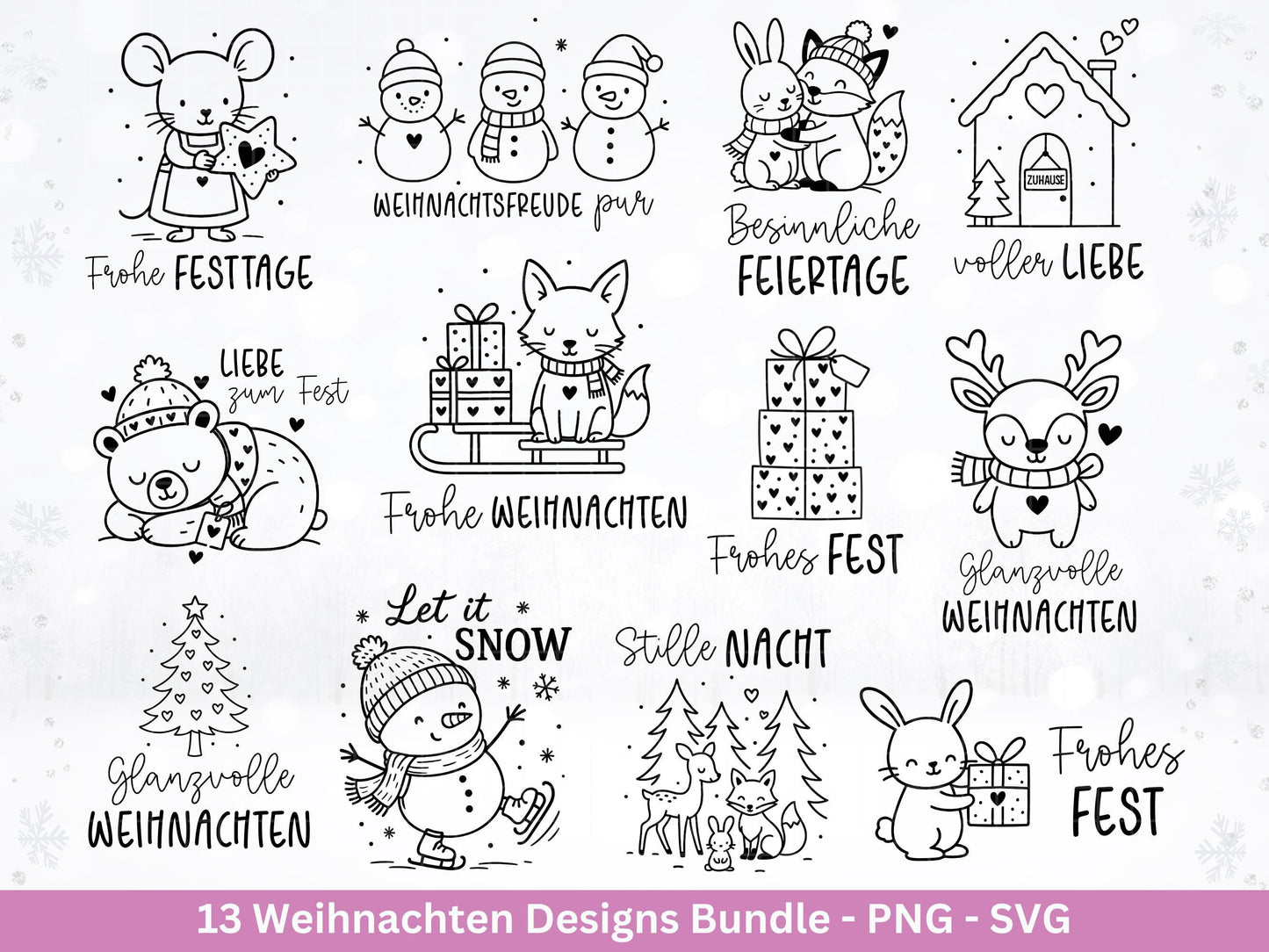 Weihnachten Plotterdatei & Laserdatei Bundle – Weihnachtsmotive SVG PNG – Festliche Sprüche und Tiere – DIY Weihnachtsdeko Cricut Silhouette