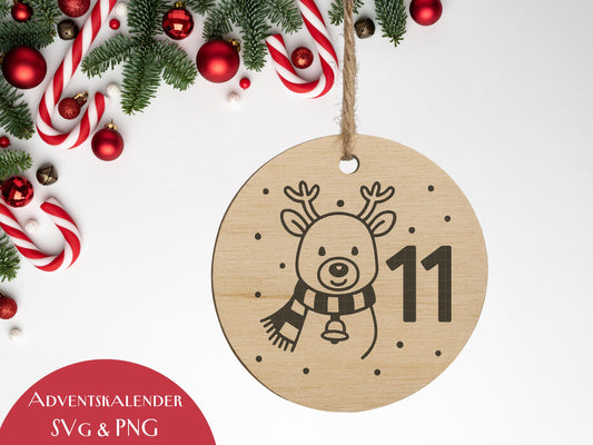 Laserdatei Adventszahlen Anhänger – Adventskalender Weihnachten SVG PNG – Holzanhänger für Kinder – DIY Weihnachtsdeko Plotter & Laserdatei