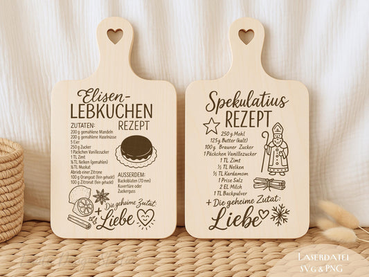Laserdatei Weihnachtsrezepte – SVG PNG – Gravurdatei für Holzbrettchen – Elisenlebkuchen & Spekulatius – Weihnachtsdeko Geschenkidee Küche