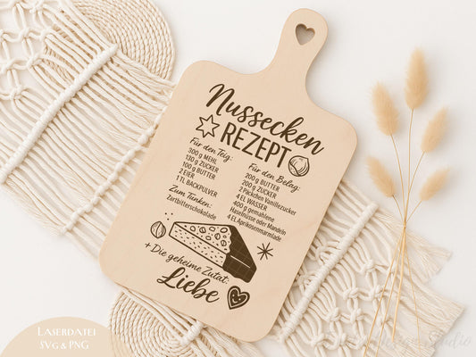 Laserdatei Weihnachtsrezepte – SVG PNG – Schneiden und Gravieren von Holzbrettchen – Rumkugeln & Nussecken – Plätzchen Rezepte Geschenkidee