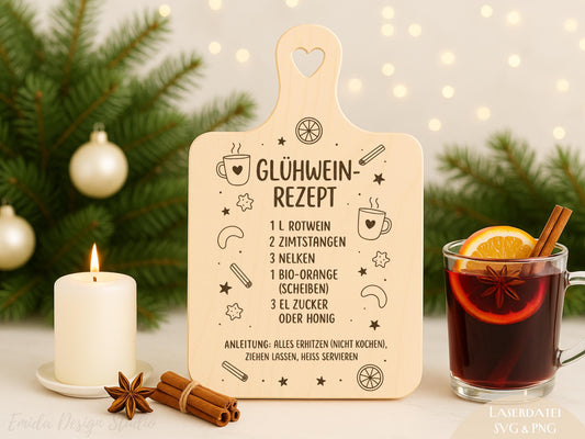 Laserdatei & Plotterdatei Glühwein Rezept – SVG PNG – Weihnachts Gravurdatei für Holzbrett – Winterdeko Geschenkidee DIY Cricut Silhouette