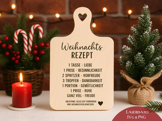 Laserdatei Weihnachtsrezept SVG & PNG – Plotterdatei Weihnachten – Schneidebrett Gravur Vorlage – Geschenkidee Cricut Silhouette Deko Winter