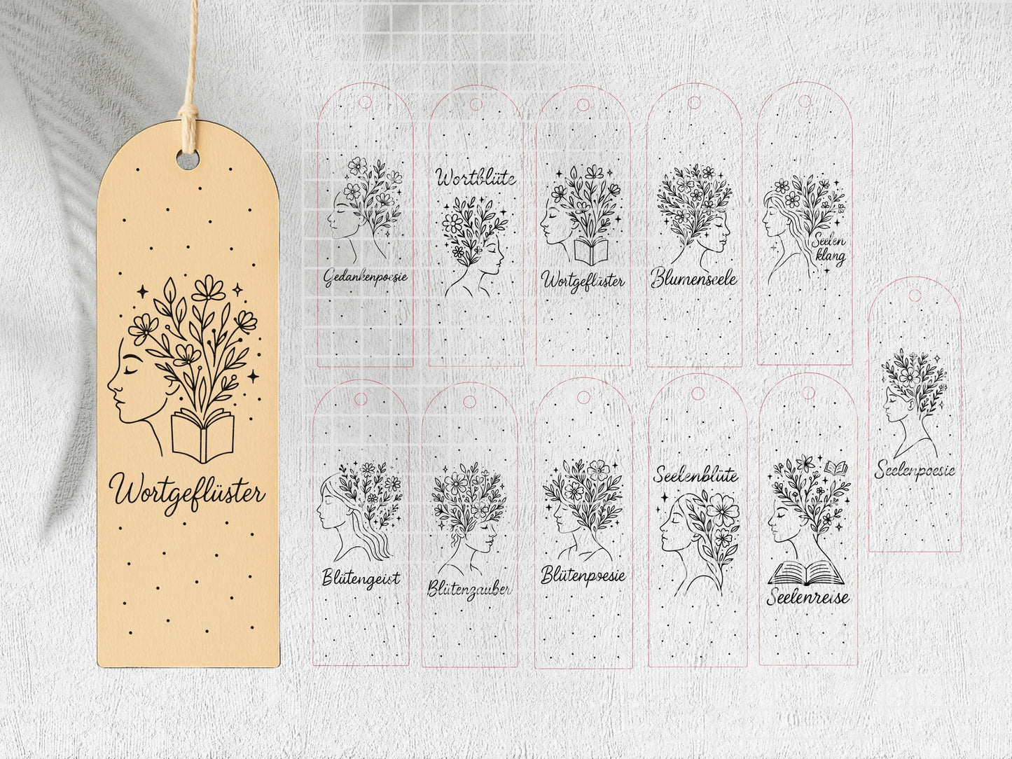 Lesezeichen SVG PNG – Laserdatei & Plotterdatei Frauen Silhouetten mit Blumen und Büchern – Geschenkidee für Leseratten und Bücherfreunde