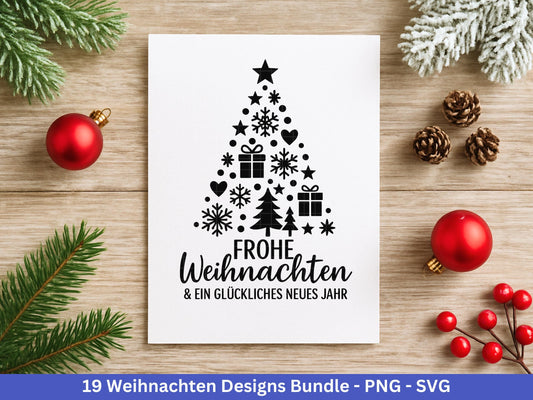 Weihnachten SVG Bundle – Plotterdatei & Laserdatei | Deutsche Sprüche Wintermotive (Kranz, Dorf, Kirche, Schneekugel) | PNG SVG | Cricut