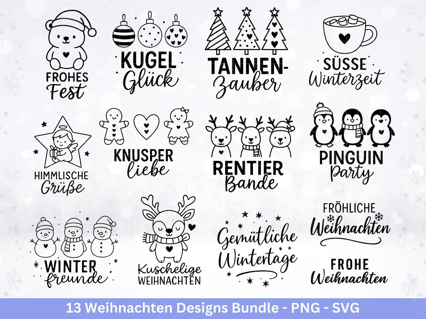 Weihnachten Plotterdatei und Laserdatei Bundle – Wintermotive SVG PNG – Rentier Pinguin Bär Sprüche – DIY Weihnachtsdeko Cricut Silhouette