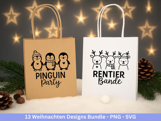 Weihnachten Plotterdatei und Laserdatei Bundle – Wintermotive SVG PNG – Rentier Pinguin Bär Sprüche – DIY Weihnachtsdeko Cricut Silhouette