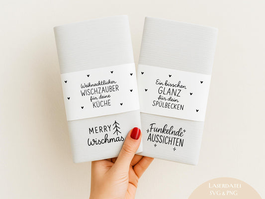 Putzlappen Sprüche – SVG-Datei | Plotterdatei und Laserdatei | Banderole Spüllappen/Waschlappen | Geschenkidee Küche | Weihnachten & Neujahr