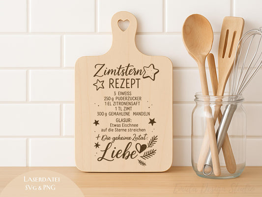 Laserdatei Weihnachtsrezepte – SVG PNG – Zimtsterne & Butterplätzchen – Gravurdatei für Holzbrettchen – Weihnachtsdeko Geschenkidee Küche