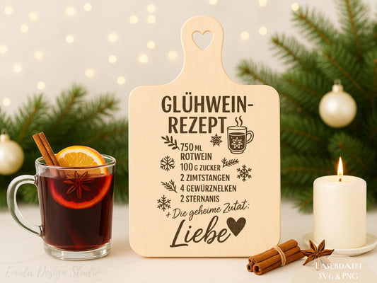 Laserdatei & Plotterdatei Glühwein Rezept – SVG PNG – Weihnachts Gravurdatei für Holzbrett – Winterdeko Geschenkidee DIY Cricut Silhouette