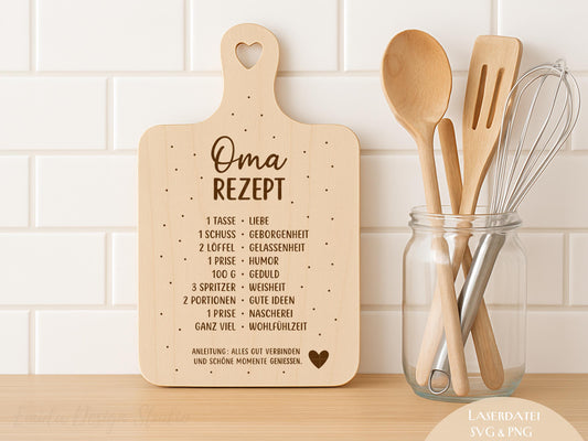 Oma Rezept SVG – Laserdatei Schneidebrett | Gravurdatei für Holz | Plotterdatei Cricut Silhouette | Küche Spruch | Kochen | Geschenkidee Oma