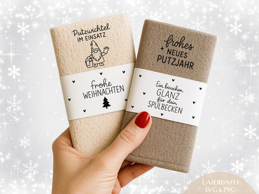 Putzlappen Sprüche – SVG-Datei | Plotterdatei und Laserdatei | Banderole Spüllappen/Waschlappen | Geschenkidee Küche | Weihnachten & Neujahr