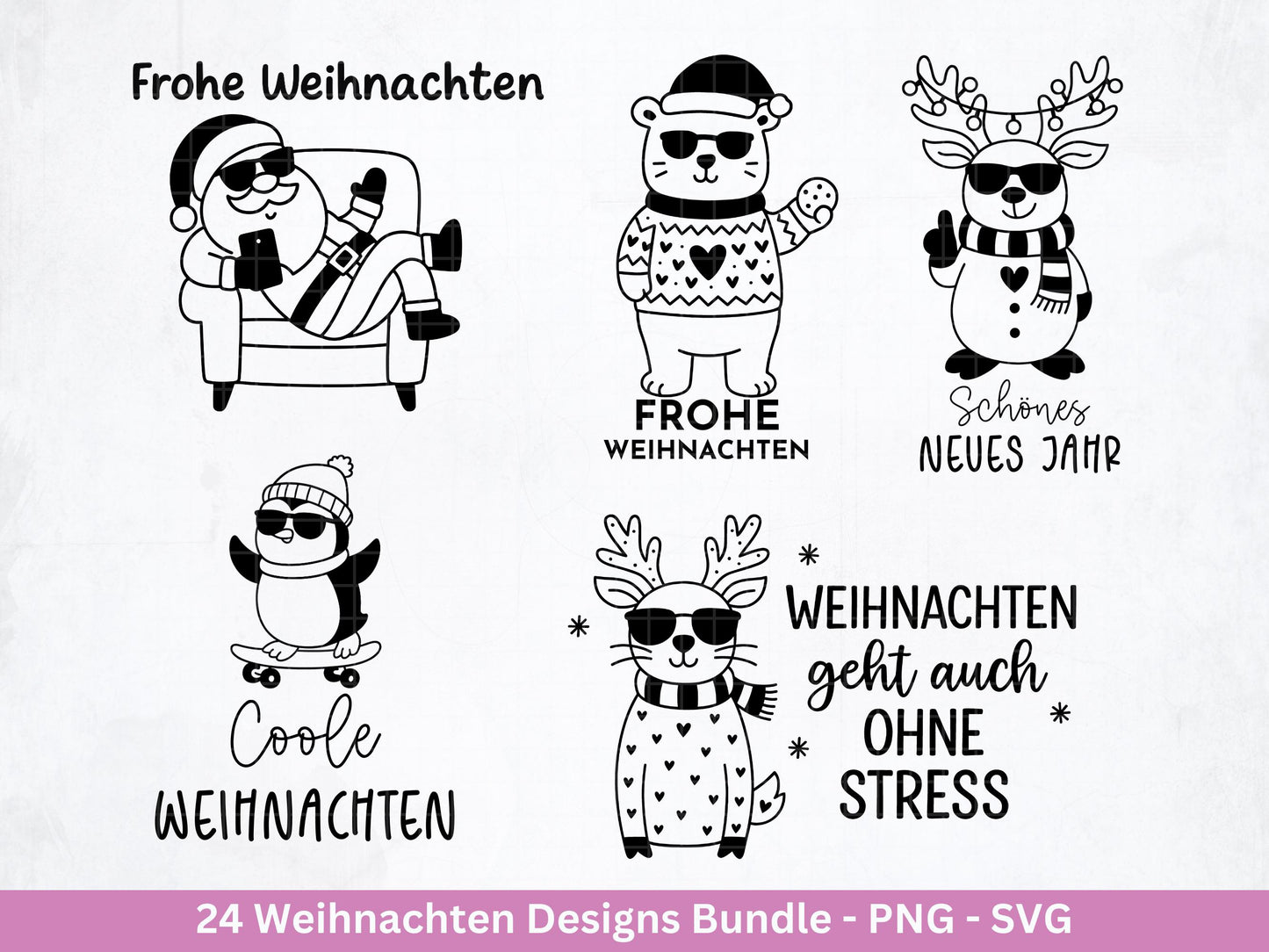 Weihnachten Plotterdatei Bundle – Lustige Weihnachtsmotive SVG PNG – Coole Tiere Sprüche – Winter Deko – Cricut Silhouette DIY Geschenkidee