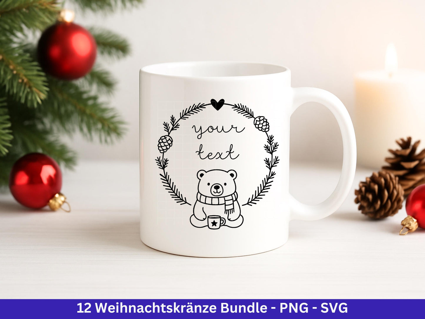 Weihnachtskränze SVG Bundle – Plotterdatei und Laserdatei | Kranz und Adventskranz Rahmen, Tiere | Cricut Datei | Geschenkidee Weihnachten