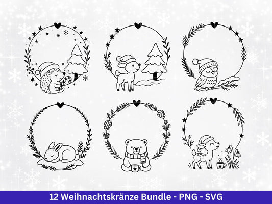 Weihnachtskränze SVG Bundle – Plotterdatei und Laserdatei | Kranz und Adventskranz Rahmen, Tiere | Cricut Datei | Geschenkidee Weihnachten