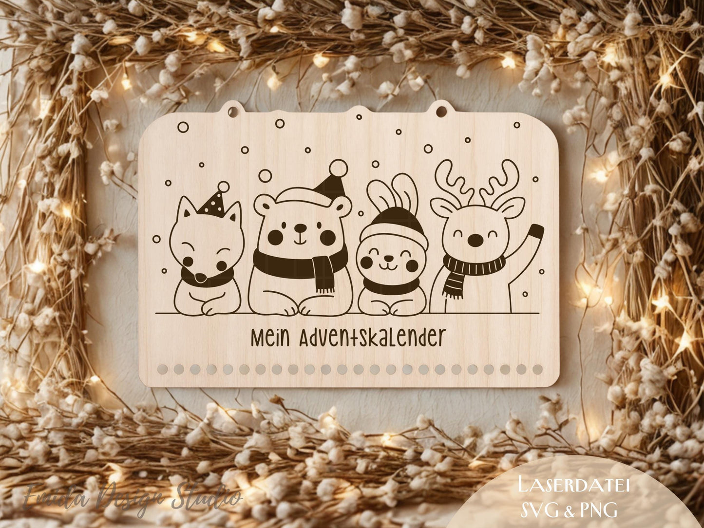 Laserdatei Adventskalender SVG & PNG – Plotterdatei Weihnachten – Weihnachtskalender Holz – Adventszahlen Anhänger - Kinder Geschenkidee DIY