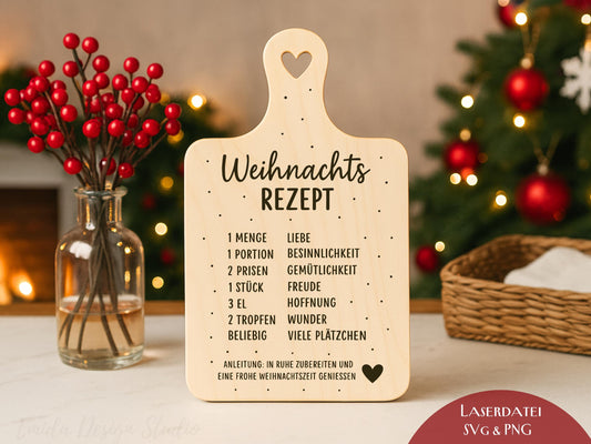 Laserdatei Weihnachtsrezept SVG & PNG – Plotterdatei Weihnachten – Schneidebrett Gravur Vorlage – Geschenkidee Cricut Silhouette Deko Winter