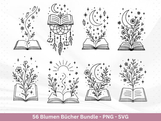 Blumenbuch SVG – Buch-SVG Bundle | Plotterdatei und Laserdatei | Offenes Buch mit Blumen/Wildblumen | Buchliebhaber | PNG Cricut Silhouette
