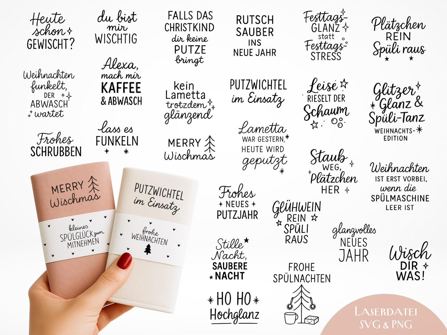 Putzlappen Sprüche – SVG-Datei | Plotterdatei und Laserdatei | Banderole Spüllappen/Waschlappen | Geschenkidee Küche | Weihnachten & Neujahr