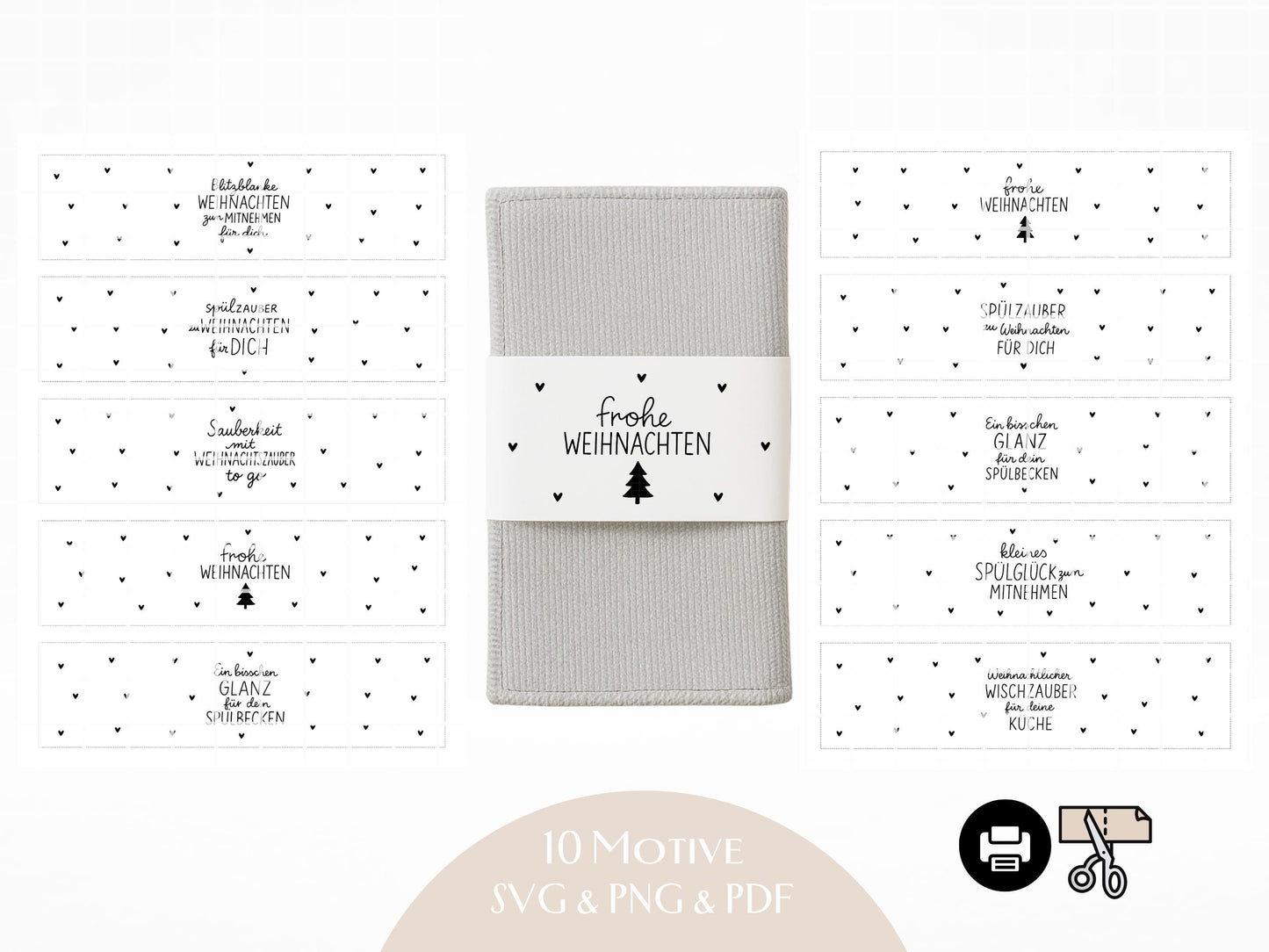 Putzlappen Sprüche – SVG-Datei | Plotterdatei und Laserdatei | Banderole Spüllappen/Waschlappen | Geschenkidee Küche | Weihnachten & Neujahr